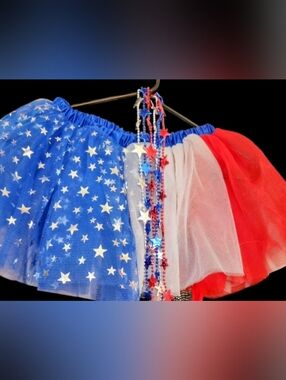 Patriotic Star Red, Wht.& Blu Tutu with Beaded Star Necklaces